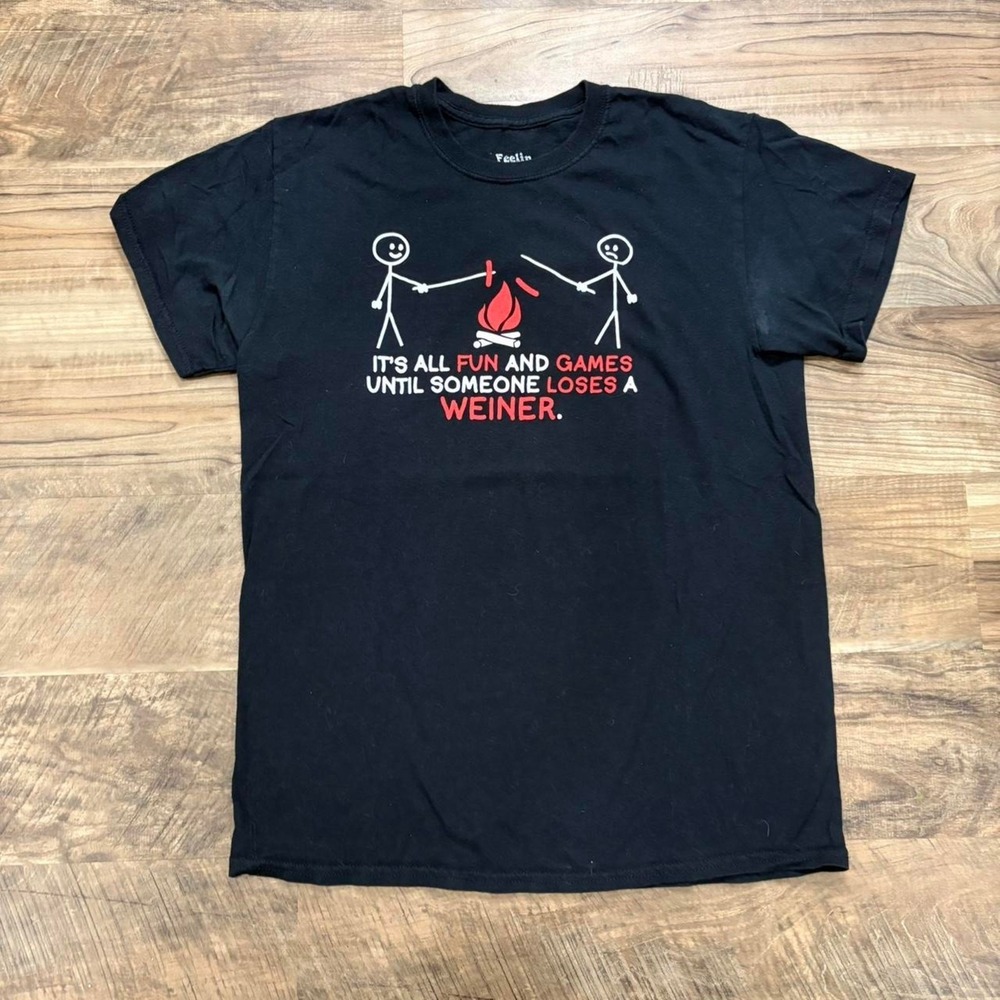 Vintage Y2K Fun and Games Until Wiener Joke Comedy T Shirt 2000s Medium